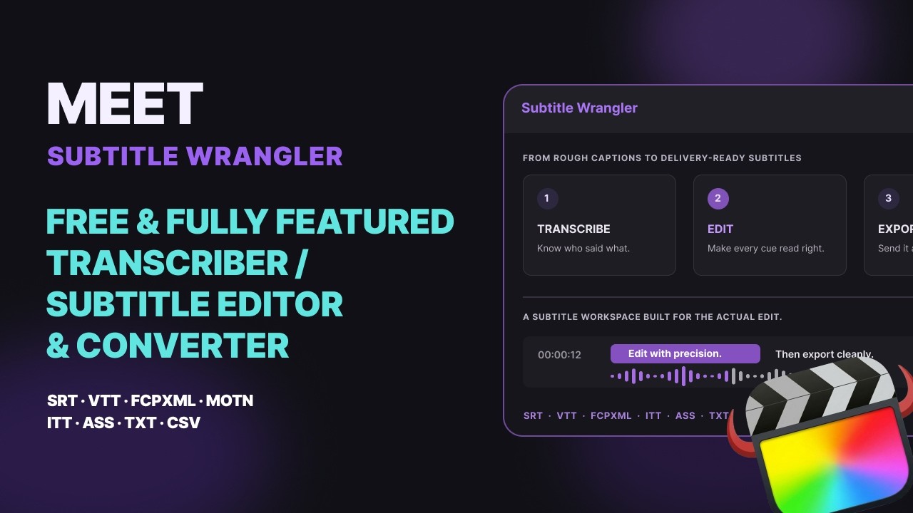 Subtitle Wrangler — Free & Fully Featured Subtitle Editor/Converter/Transcriber.