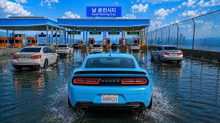 Light Blue American Muscle Car vs Flooded Toll Plaza! 🌊 | 3D Driving Class 2 screenshot 1