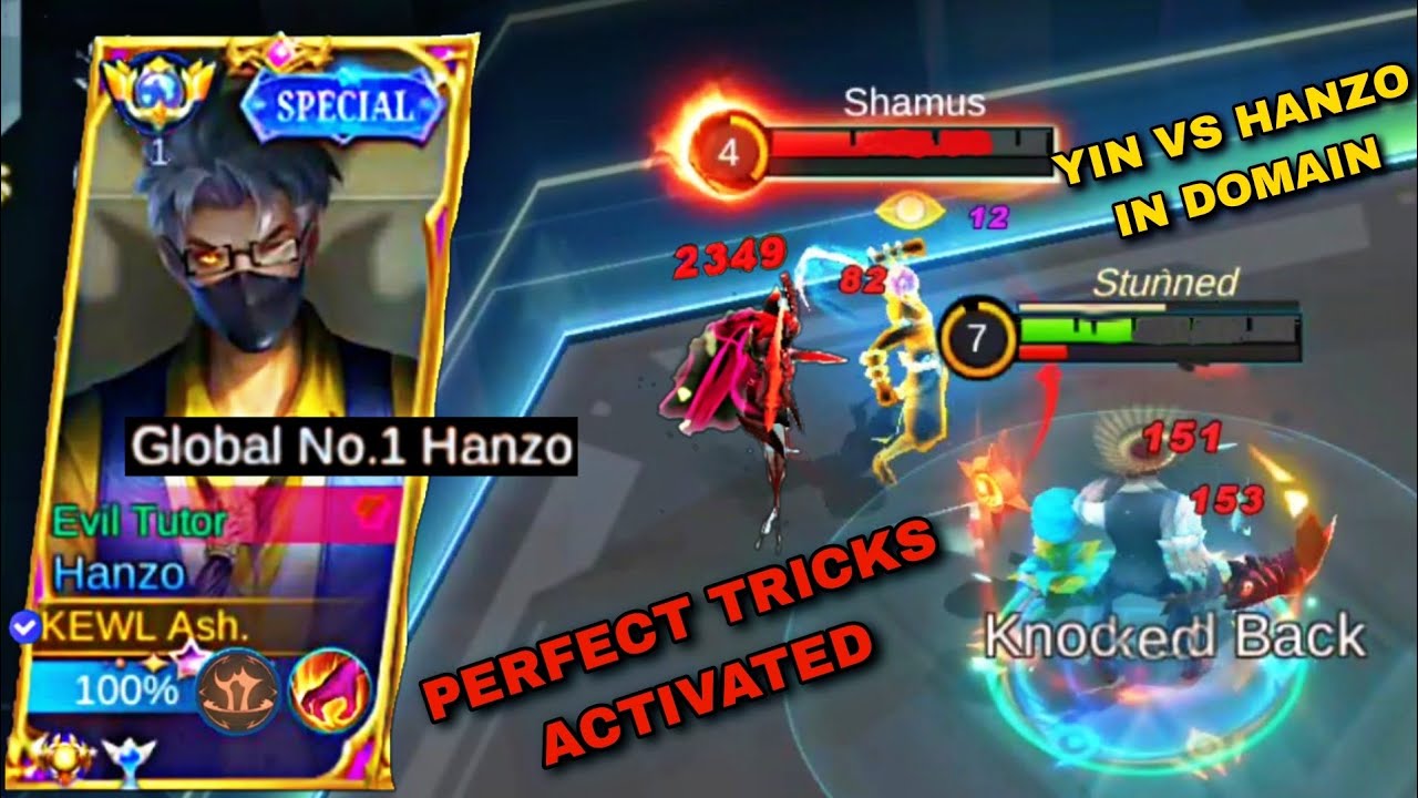 PERFECT TRICKS!! 😱 GLOBAL HANZO VS. YIN IN DOMAIN ( hanzo best build and emblem)