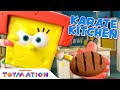 SpongeBob Chops Up Krabby Patties in Toy Kitchen! | Karate Kitchen | Toymation