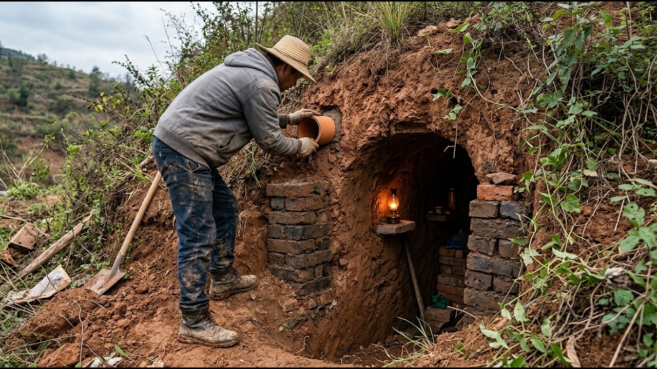30 Days Building a Secret and Cozy Shelter Beneath a Cliff | Bushcraft, Survival