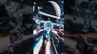 Bikes Racing Around Saturn #future #scifi #space #shorts #ai #race #bike
