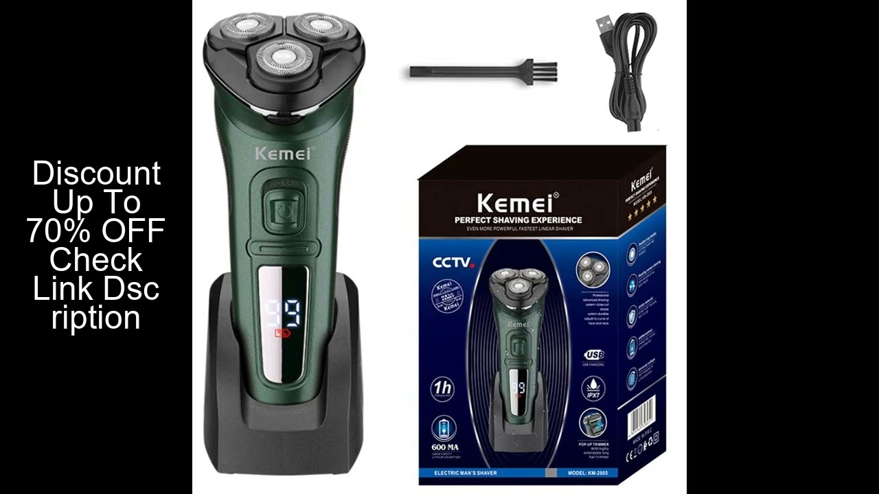 Kemei LCD Dislay Waterproof Electric Shaver For Men Wet Dry Neck Beard Electric Razor Facial Shaving
