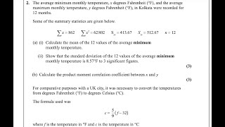 Statistics S1 Jan 2024 Q2 IAL WST 01/01 Pearson Edexcel Topic: mean, SD & product moment correlation