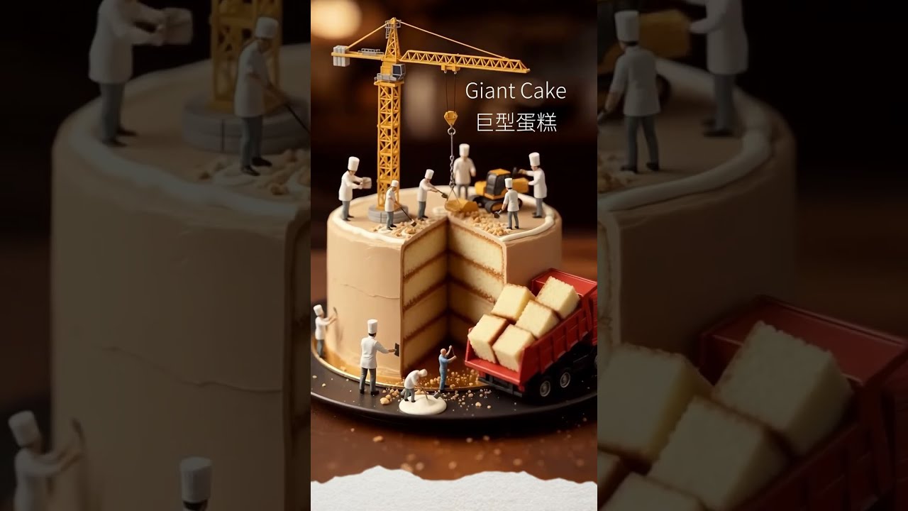 Epic Giant Cake Built by Miniature Workers: AI Animated Food Art