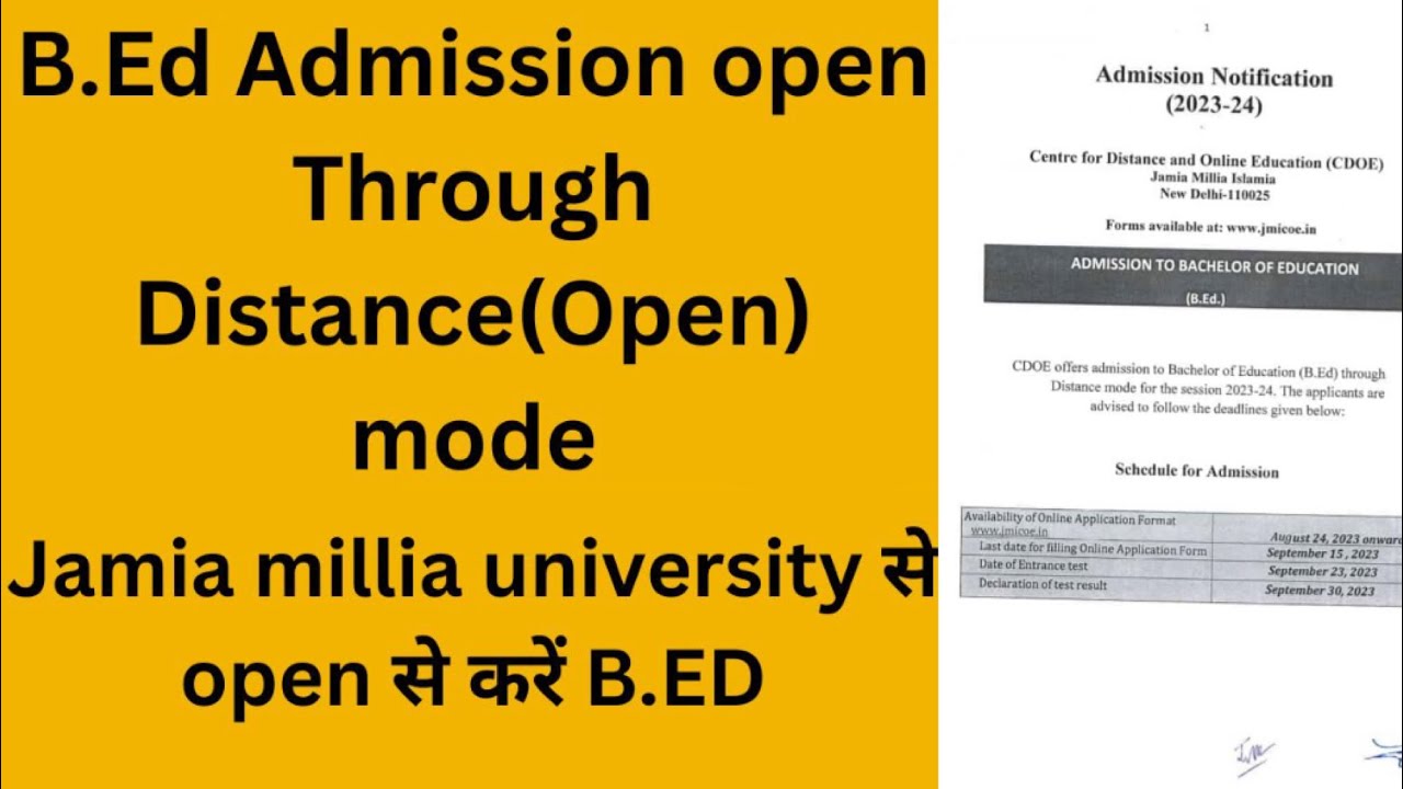 B.ED Admission Open through Distance(Open)mode jamia b.ed distance