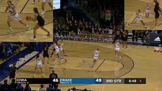 Three 3's In A Row (3rd Q) - 2 From Struggling Gabbie Marshall & 1 McKenna Warnock (Iowa at Drake)