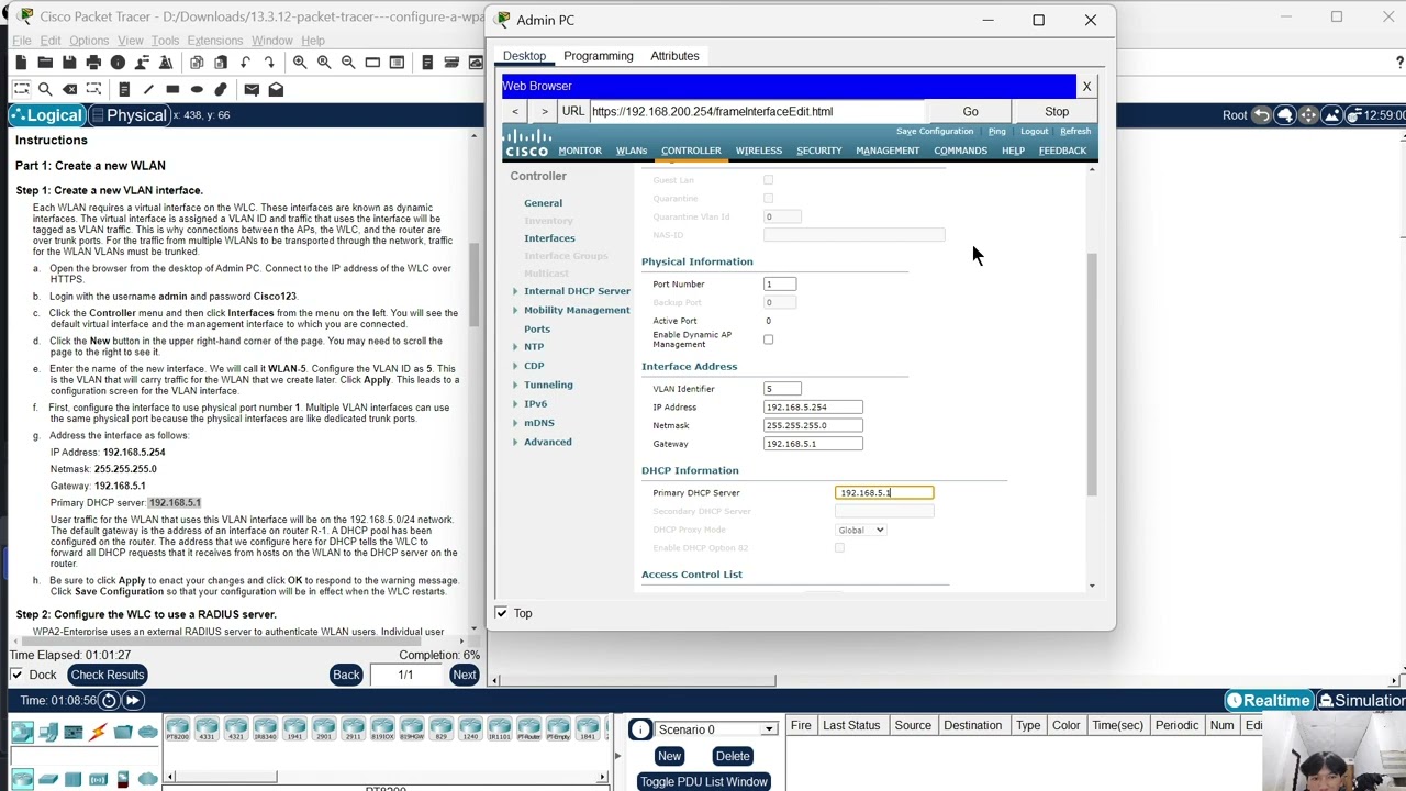 13.3.12 Packet Tracer - Configure a WPA2 Enterprise WLAN on the WLC