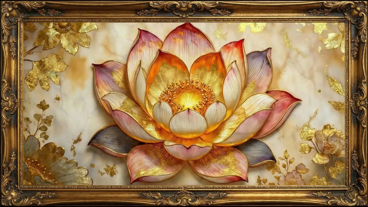 Golden Lotus Serenity  Elegant TV Frame for Peaceful Interiors