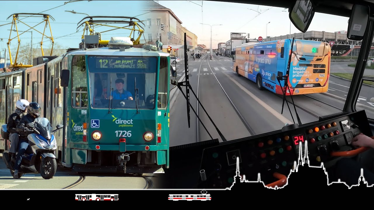 Pendl po jedné koleji mezi Komárovem a viaduktem 🚋 Cab view tram Brno