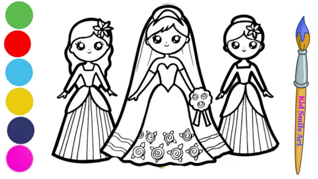 How to draw a bride with bridesmaids|Drawing for kids and toddlers|Drawing  for beginners|Easy art