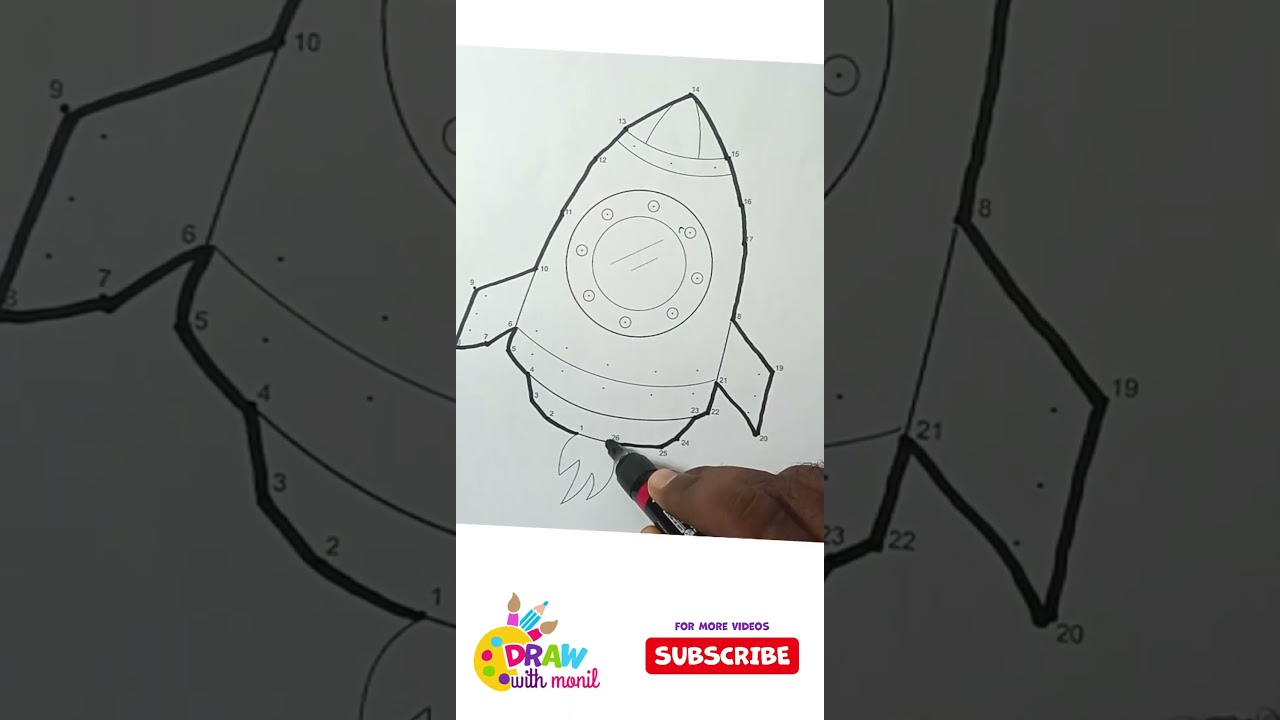 Connect the dots to draw the cute rocket. Educational numbers and coloring game for children.