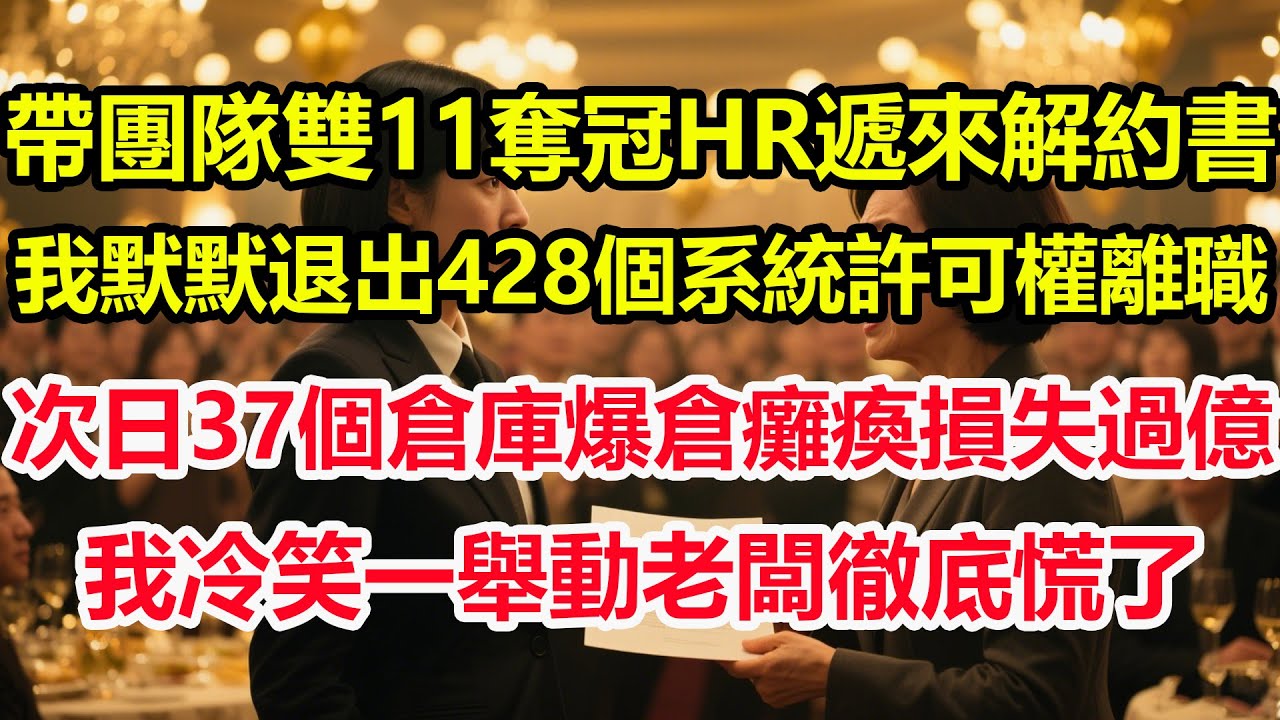 帶團隊血戰雙11奪冠，慶功宴上HR遞來解約書，我默默退出428個系統許可權離職，次日37個倉庫爆倉癱瘓，1.8億訂單積壓，我冷笑一舉動老闆徹底慌了！#情感 #爽文 #職場 #生活 #總裁