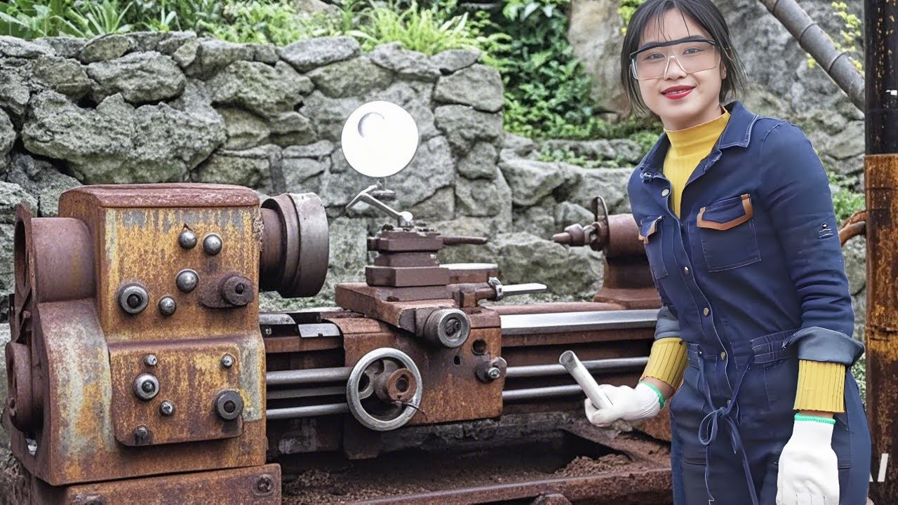 💡天才女孩修复50年前的老旧车床，锈迹斑斑零件都找不到了，修复后大变样！The Talented Girl Repairs the Lathe! And Paint it in Pink!｜林果儿