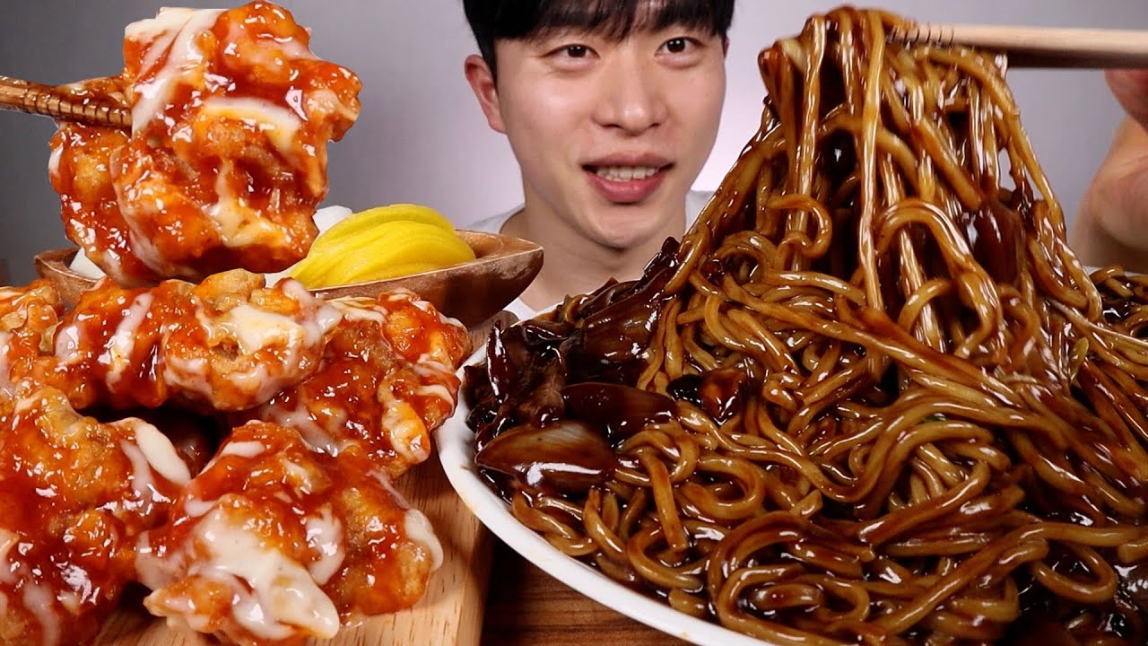 안녕..짜장면 슈프림양념치킨 먹을게 !!! 먹방 ASMR MUKBANG BLACK BEAN NOODLES SWEET CHICKEN EATING SHOW