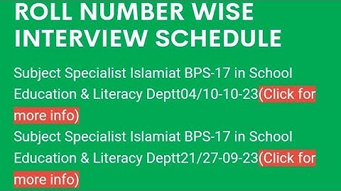 SPSC Announced Roll No wise Interview Schedule For Subject Specialist Islamiat BPS-17#spsc
