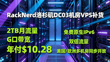 RackNerd洛杉矶DC03机房VPS补货：2TB月流量G口带宽年付$10.28，免费原生IPv6+双倍流量，美国/欧洲多机房同步开放！