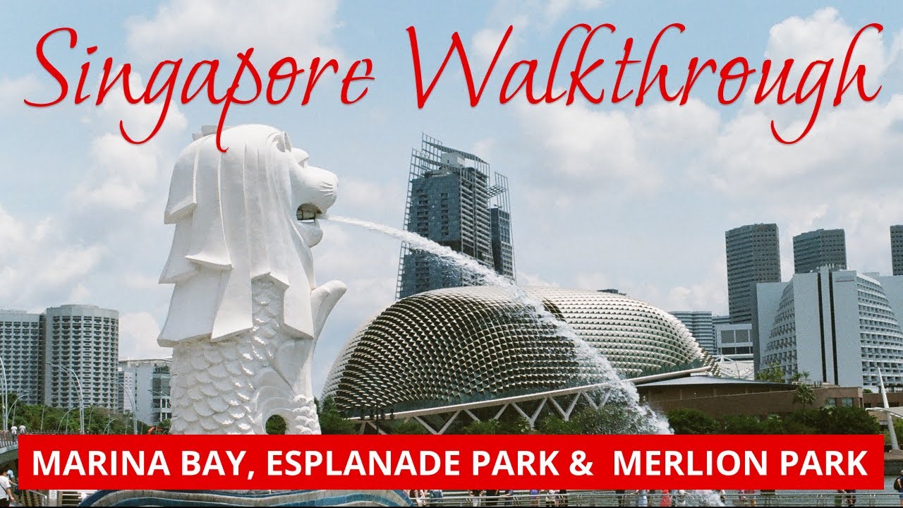 Дневное пошаговое руководство [4k] возле залива Марина, парка Эспланада и парка Мерлион в Сингапуре