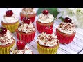 黑森林纸杯蛋糕，一次就成功，不塌陷不回缩（无泡打粉）｜Black Forest Cupcakes,  moist and fluffy