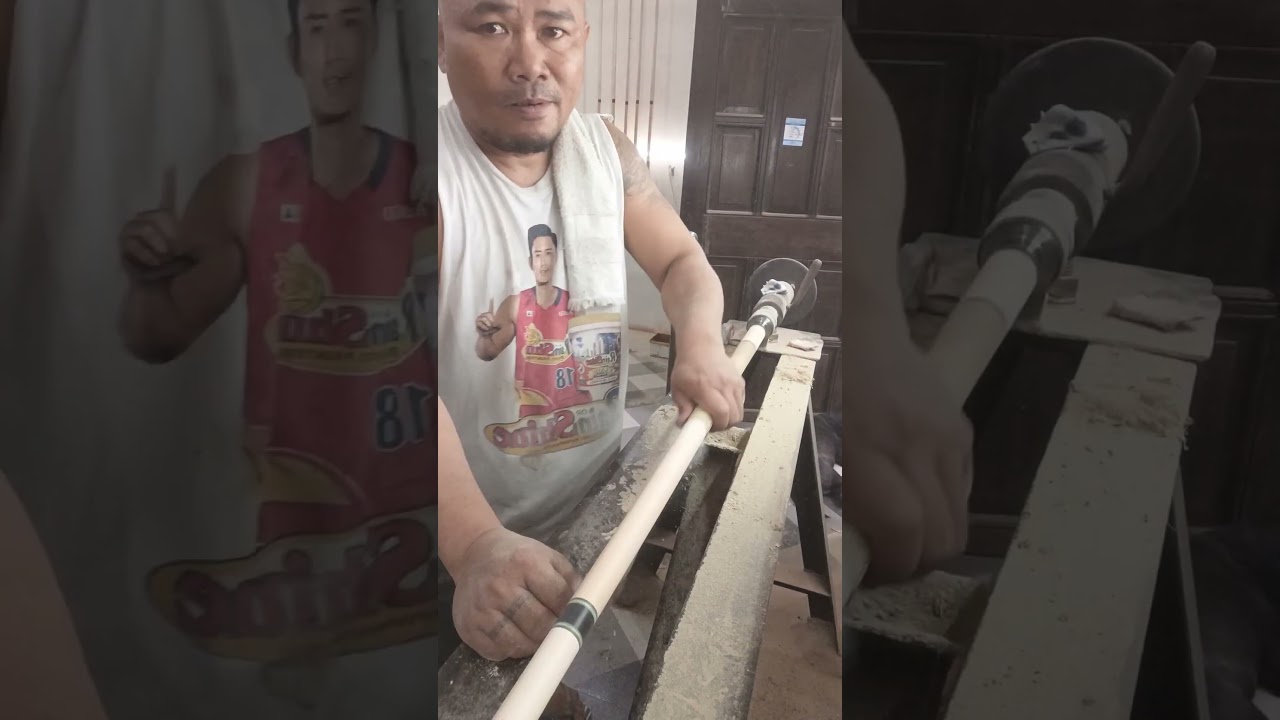Cleaning cue using sandpaper, preparing cue for varnishing👌🎱🇵🇭