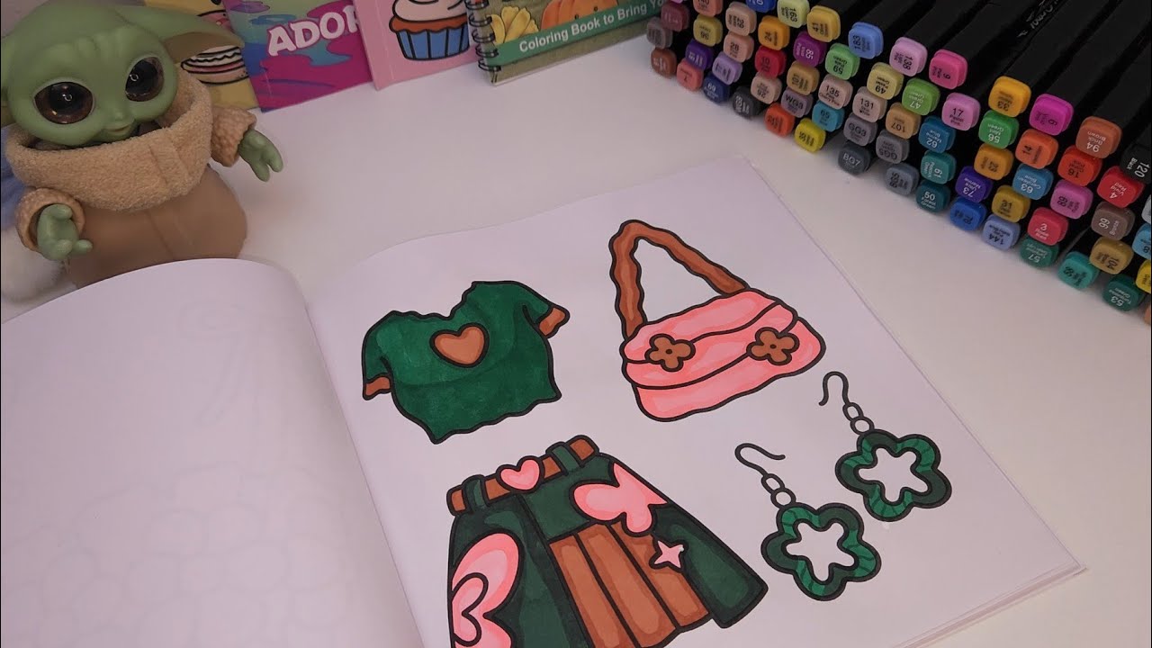ASMR | Colouring Book 💚🤎🎀 Outfit 