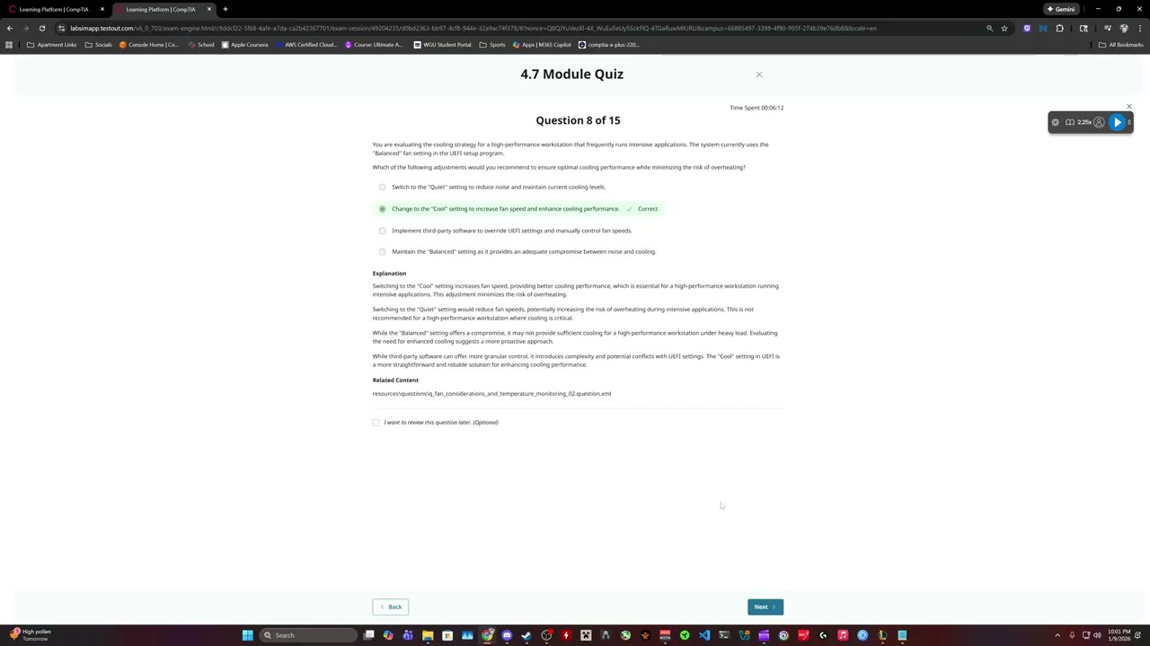 Attempting CompTIA's A+ 1201 4.7 Module Quiz