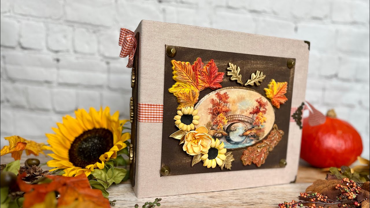 Gold Autumn mini album presentation, scrapbooking,  pop up, handmade, Alchemy of art