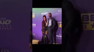 Meagan Good with Jonathan Majors at the #naacpimageawards . #meagangood is in #michaelcostello 💣