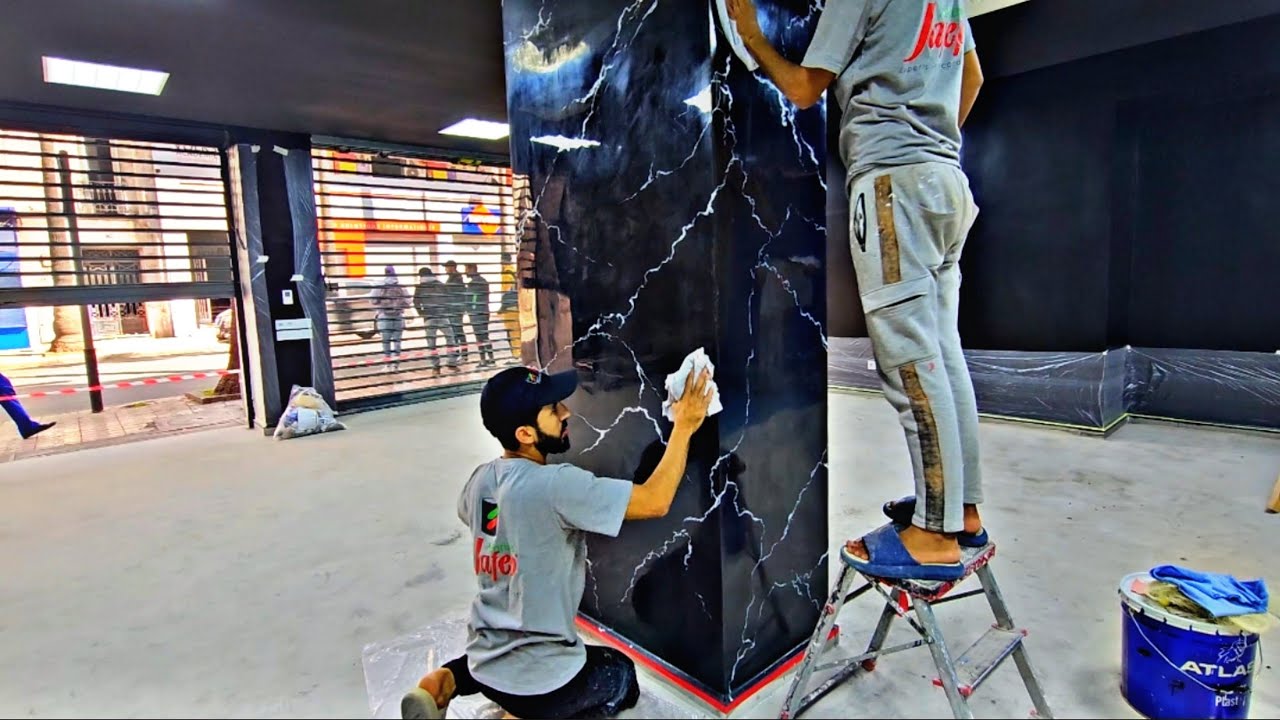 كيفية تطبيق الستيكو رخامي (العنبرة) بأسهل طريقة بدونة آلة ولا مجهود شرح مفصل 💯#2024