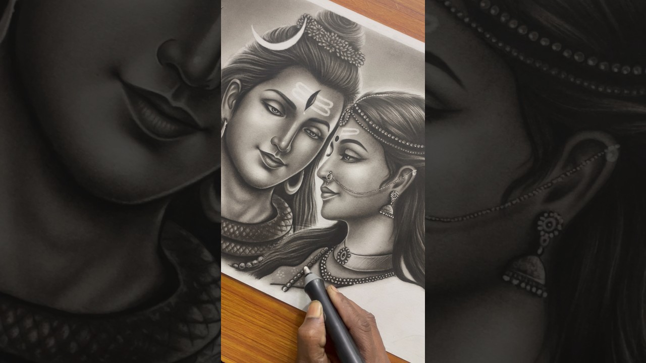 Hyper Realistic Shiv Parvati ji drawing 