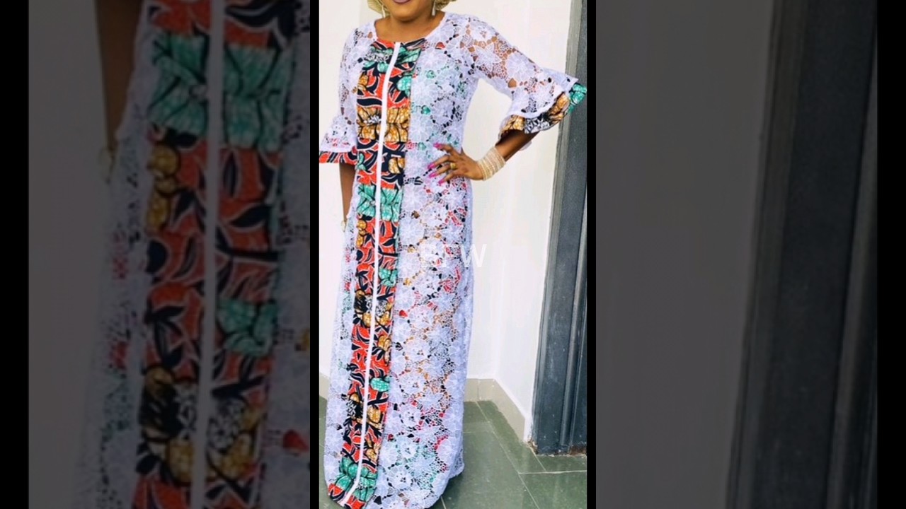 Elegant Ankara long gown styles mixed with lace 