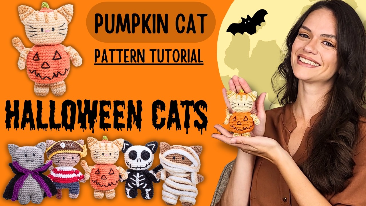 How to crochet a Pumpkin Cat - Amigurumi Halloween Cats in Costume - Pumpkin cat amigurumi tutorial