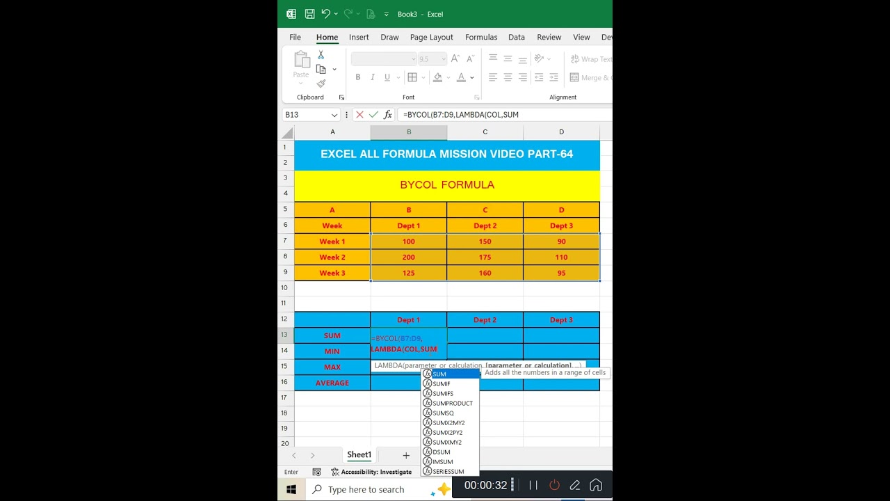 Part 64 BYCOL Fromula in Excel 