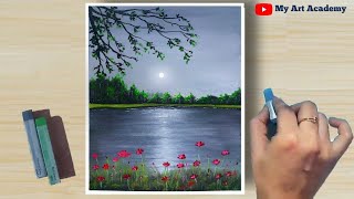 Soft Pastel Drawing - How to Draw Realistic Riverside Landscape Scenery (step by step) painting/Draw screenshot 4