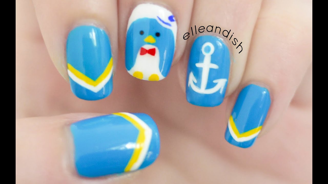 Nautical Penguin Nail Art Inspired by Tuxedo Sam!