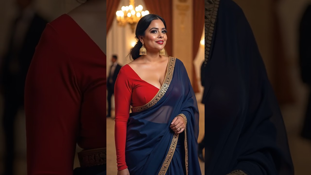 Royal Blue Saree Look with Red Blouse | Elegant Party Wear Saree Style 2025 