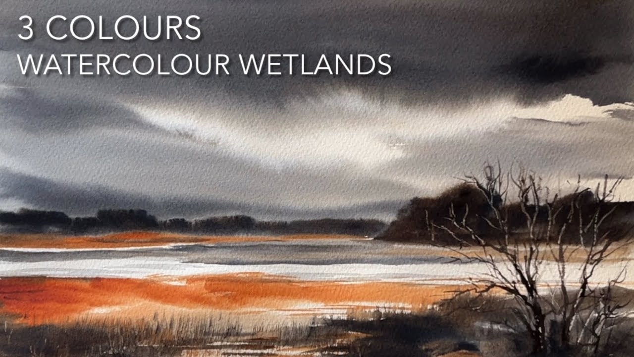 Paint Loose! 3 COLOURS Watercolor WETLANDS Landscape Painting, Watercolour Techniques Tutorial Marsh