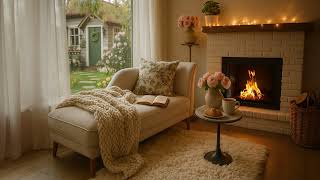 Cozy Cottage Fireplace ✨ Reading Nook Ambience | Warm Fire, Coffee & Spring Serenity