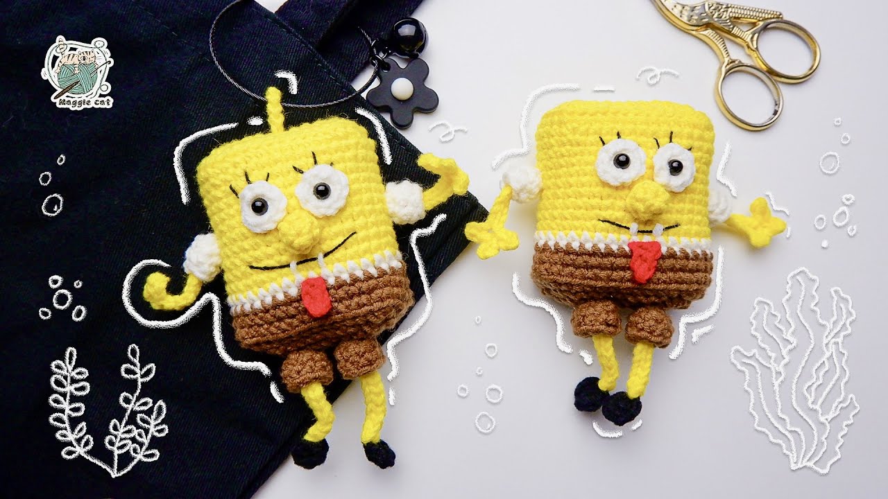 Crochet Spongebob Keychains Tutorial | Cute & Easy 海棉寶寶鑰匙扣玩偶鉤針編織他都是海裏的泡沫，風吹不到，雨澆不進。不管什麽時候都精神飽滿充滿活力