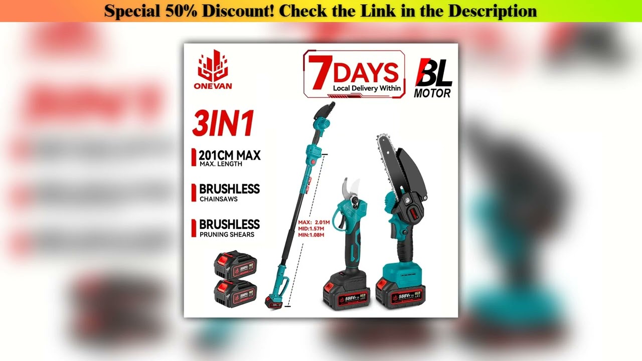 Slide ONEVAN 3500W 2in1 Brushless High Branch Saw Chainsaw & Pruning Shears Garden Tool With Telesc