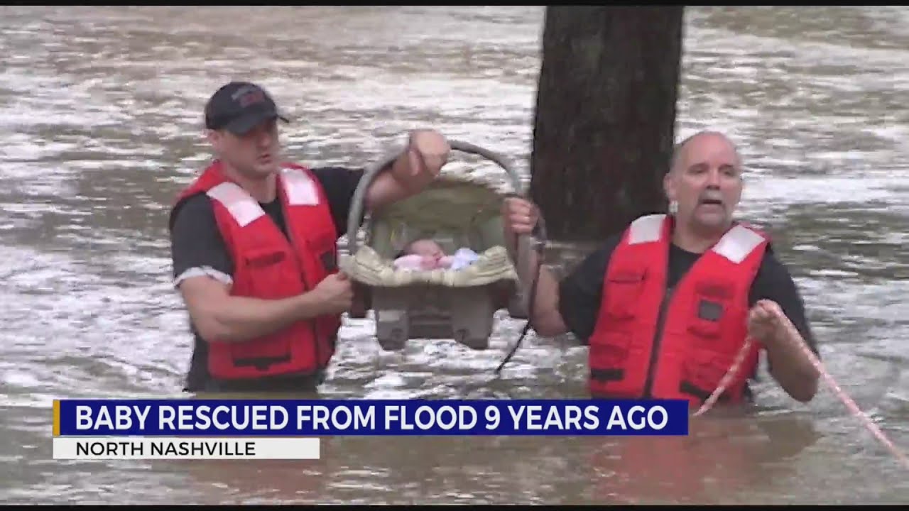 Baby rescued from flood 9 years ago