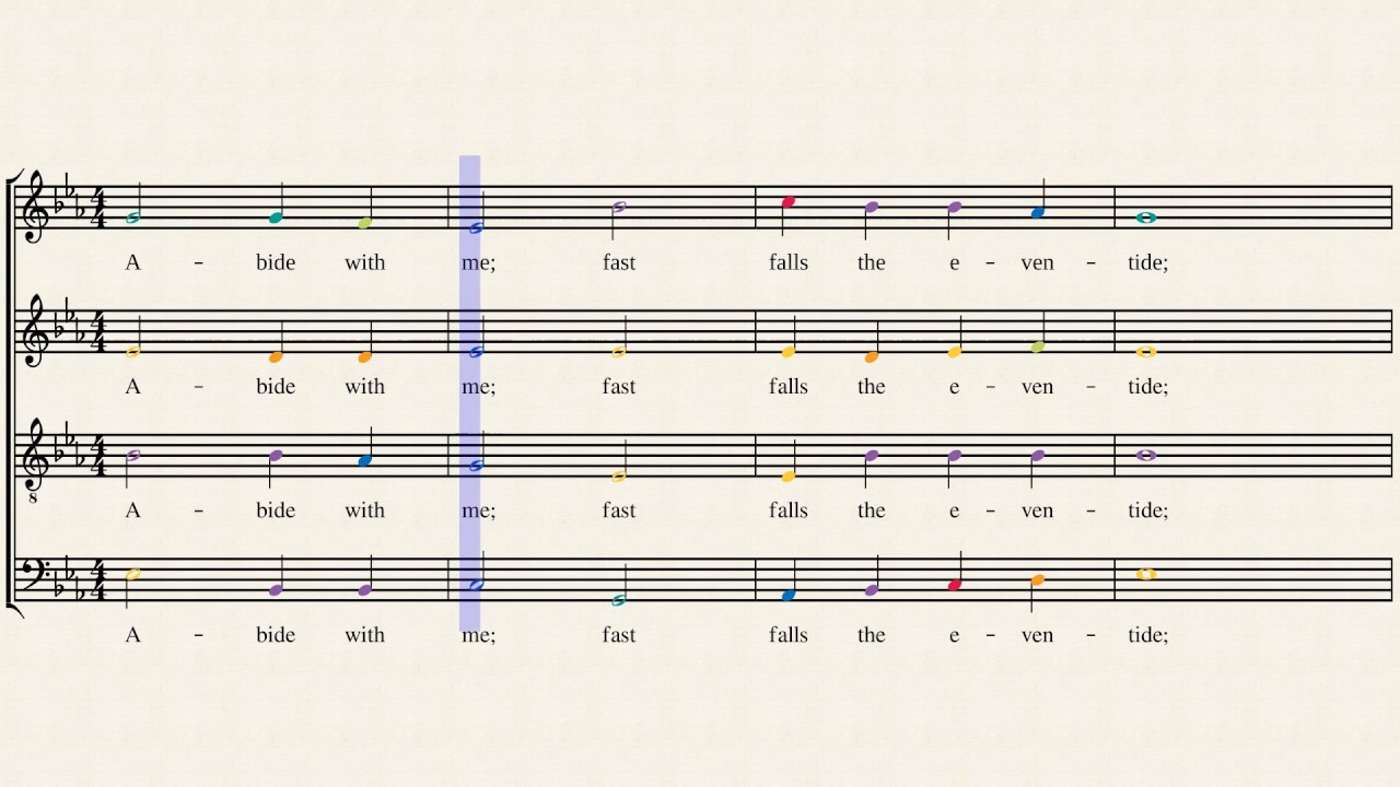 a cappella lyrics Lettleste noter - Abide with me - separate stemmer LL Farge