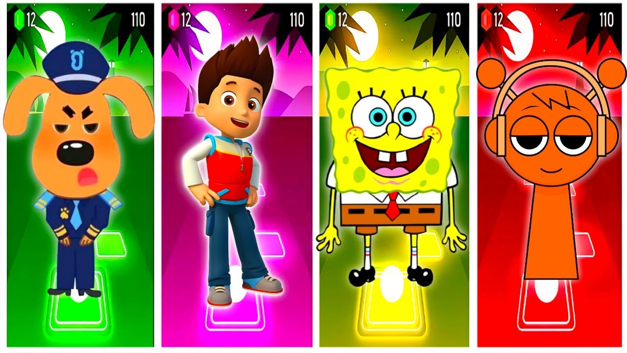 SHERIFF LABRADOR🆚PAW PATROL🆚SPONGEBOB🆚SPRUNKI Tiles Hop EDM Rush🎶| Who Is Best?#coffindance