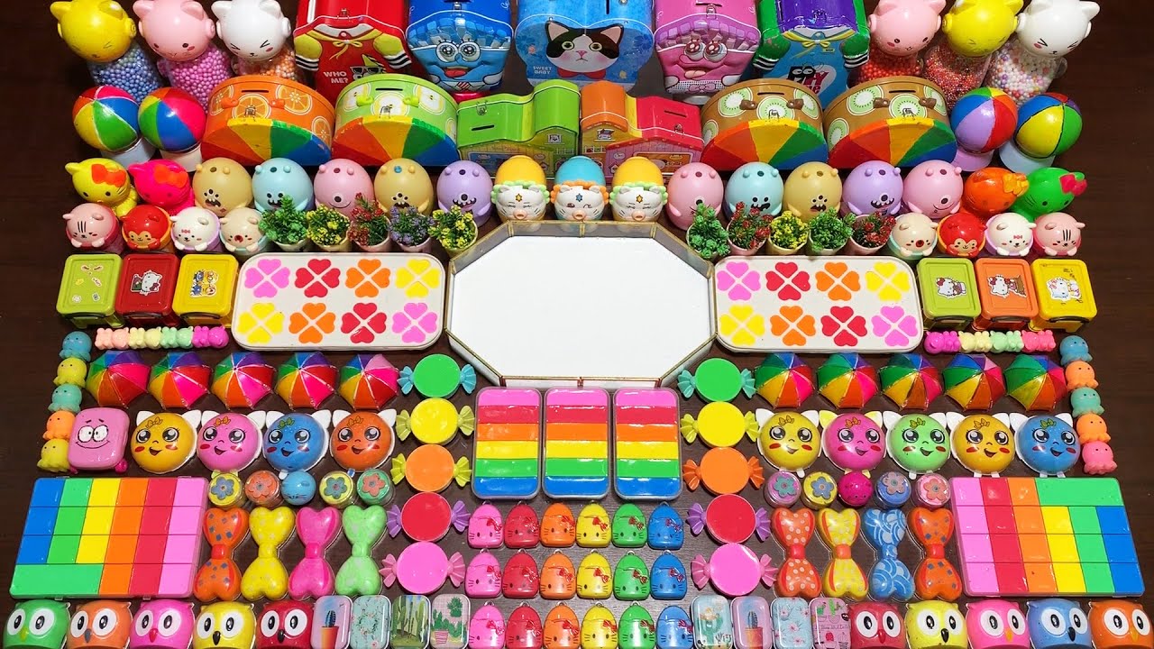 RELAXING WITH CLAY AND GLITTER ! Mixing Random Things Into GLOSSY Slime 