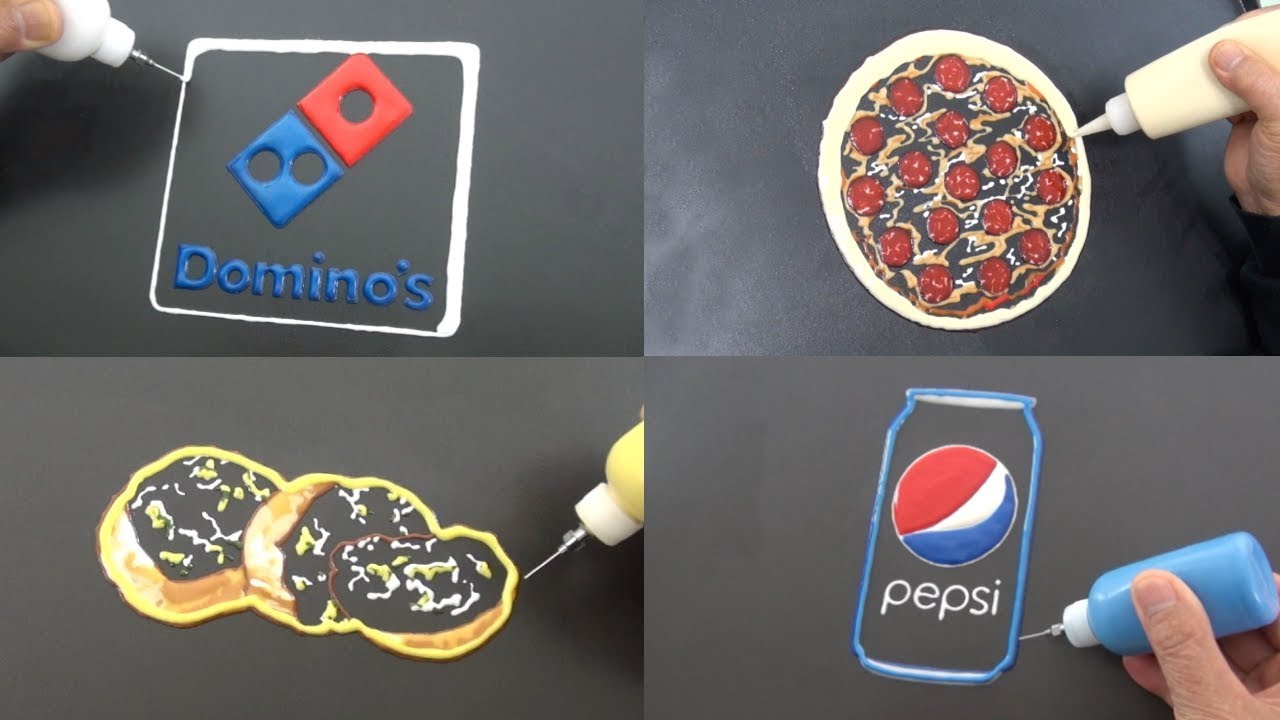 Fast Food Domino's Menu Pancake Art - Pizza, Soft Drink, Garlic Bread
