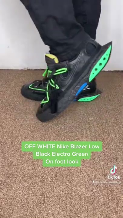 OFF WHITE Nike Blazer Low Black Electro Green On Foot - YouTube