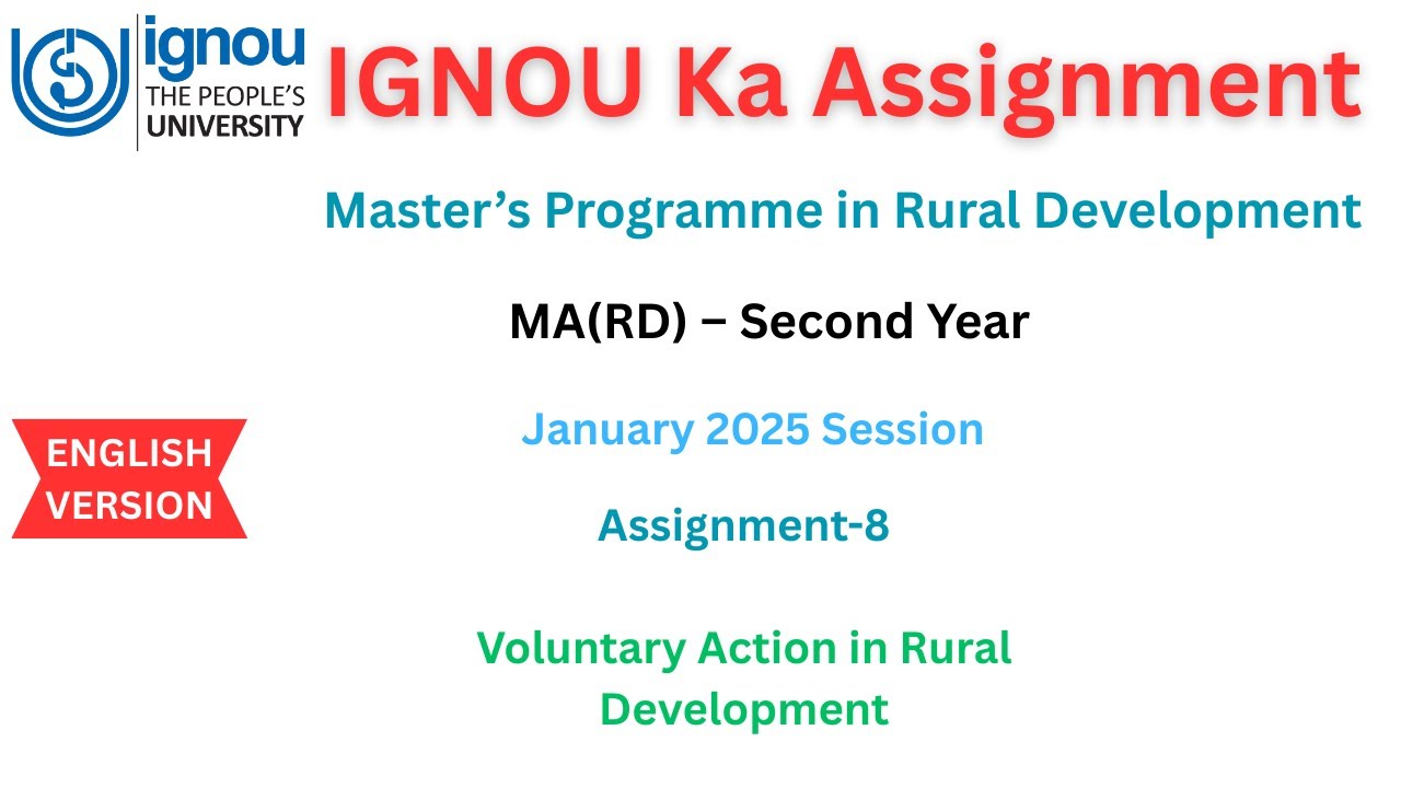 IGNOU Assignment | Master’s Programme in Rural Development | MA(RD) | Assignment-8 | MRDE-002