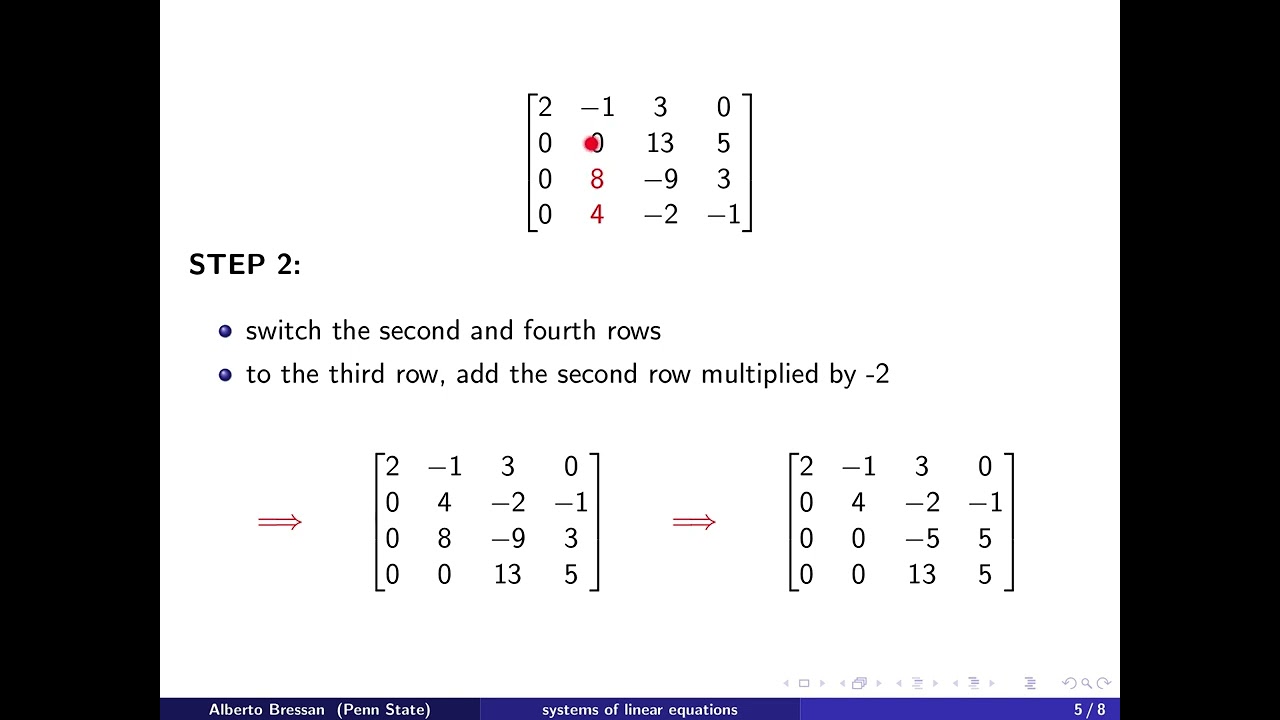 Matrix Algebra Lecture 1, Part 2:  Linear systems, Matrix of coefficients, Reduced row form
