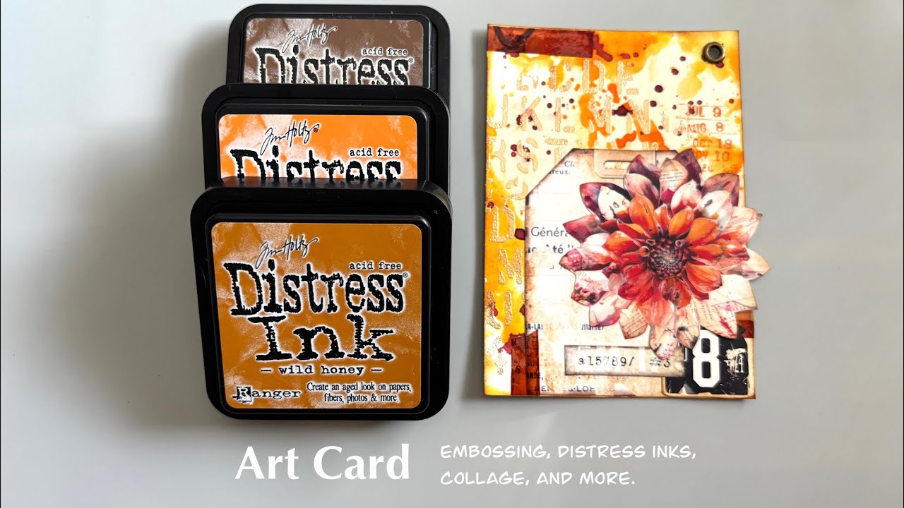 Mixed media art card using embossing, distress inks, stamping, and ...