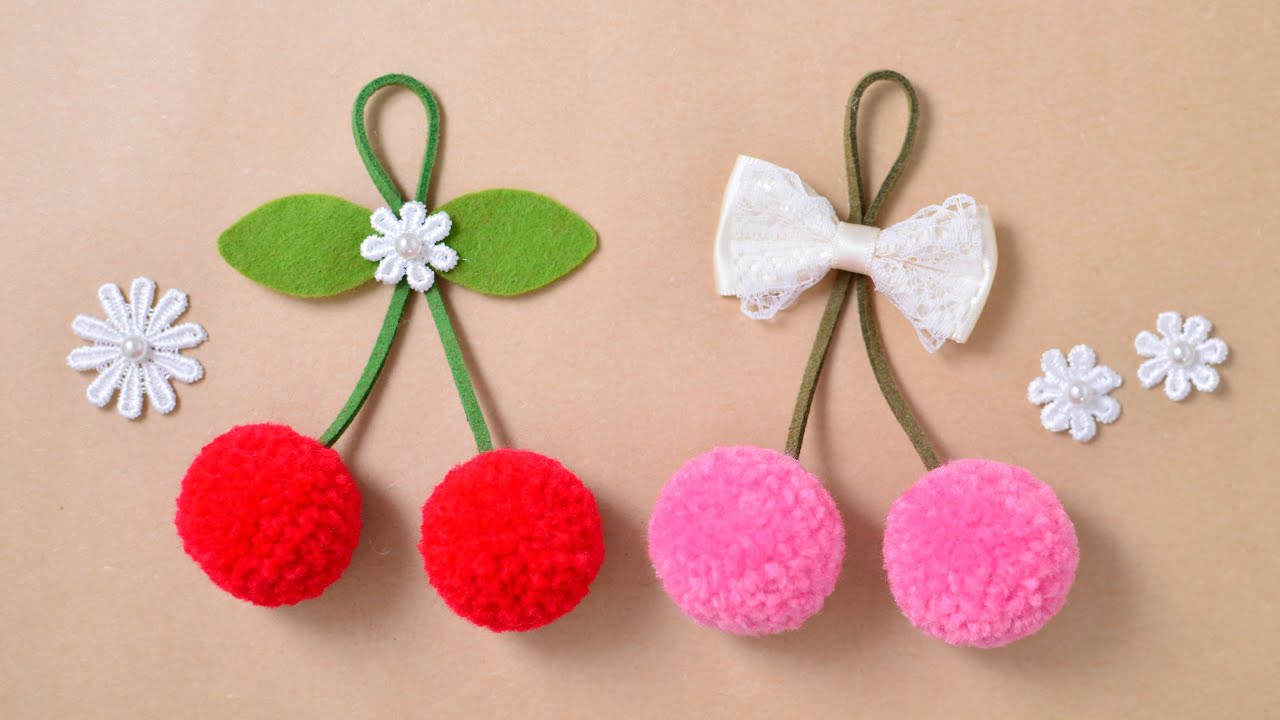 余り毛糸活用】とっても簡単♡ポンポンさくらんぼの作り方 pompom 